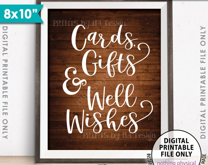 Cards Gifts and Well Wishes Sign, Cards & Gifts, Graduation, Wedding, Retirement, Birthday, PRINTABLE 8x10” Rustic Wood Style Sign <ID>