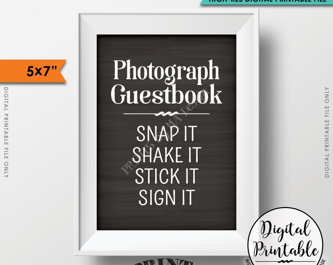 Photograph Guestbook Sign, Photo Guestbook PHoto Sign, Wedding, Birthday, Graduation, Chalkboard Style 5x7” Instant Download Printable Sign