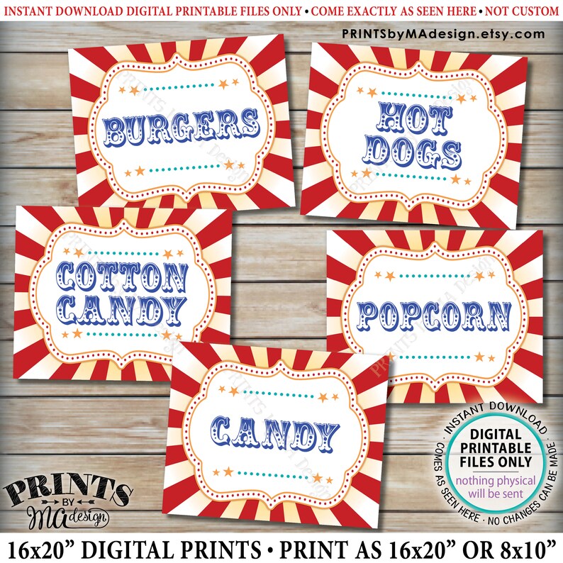 Carnival Food Signs Food Carnival Theme Party Cotton Candy Etsy