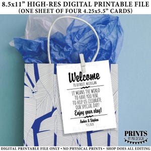 Etichette per matrimonio, etichette per borse di benvenuto per hotel, ospiti fuori città, cestino di ringraziamento per matrimonio a destinazione, 4 etichette su file digitale 8,5x11", Avery 8387