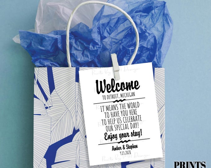 Wedding Tags, Welcome Hotel Bag Labels, Out of Town Guests, Destination Wedding Thank You Basket, 4 tags on 8.5x11" Digital File, Avery 8387