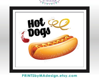 Hot Dogs Sign, Barbeque Cook Out, School Sports Concession Stand, Festival, Party Platter, PRINTABLE 8x10/16x20” Hot Dog Sign <ID>