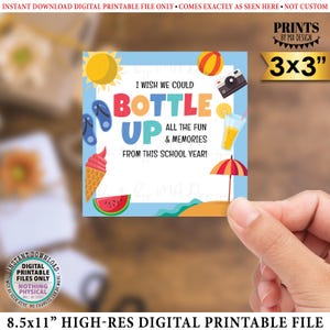 Etiquetas de regalo para botellas de agua, Embotella un gran año escolar, Recuerda la diversión y los recuerdos, Idea de regalo, Tarjetas de 7,6 cm en hoja imprimible de 21,5 x 28 cm, Azul <ID>