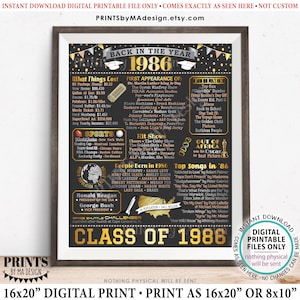 Class of 1986 Reunion Decoration, Back in the Year 1986 Poster Board, Flashback to 1986 High School Reunion, PRINTABLE 16x20” Sign &lt;ID&gt;