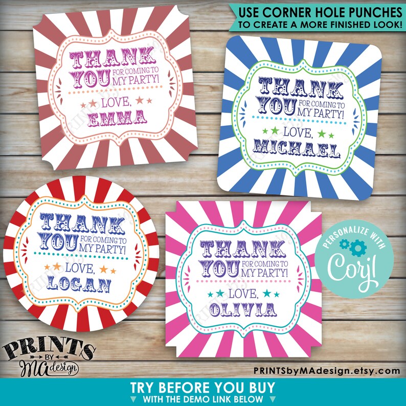 Carnival Birthday Thank You Tags Carnival Themed Party - Etsy