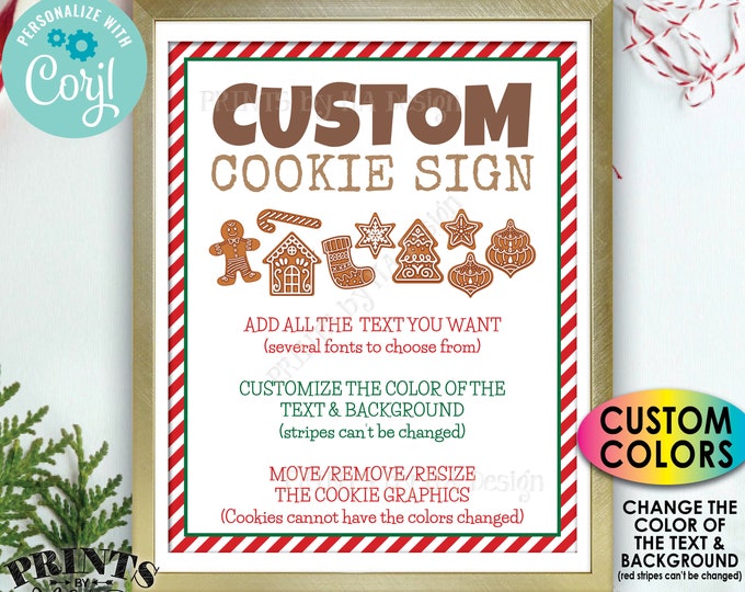 Custom Christmas Cookie Sign, Choose Your Text & Colors, Gingerbread, One Custom PRINTABLE 8x10/16x20” Sign <Edit Yourself with Corjl>