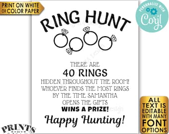 Ring Hunt Game Sign, Bridal Shower Scavenger Hunt Game for Wedding Shower, Custom PRINTABLE 8x10/16x20” Sign <Edit Yourself w/Corjl>