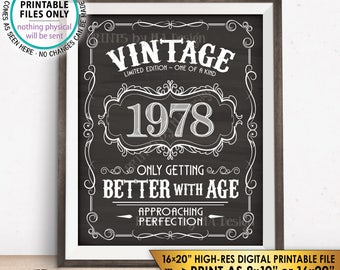 1978 Birthday Sign, Better with Age Vintage Birthday Poster, Chalkboard Style PRINTABLE 8x10/16x20” 1978 Sign <ID>