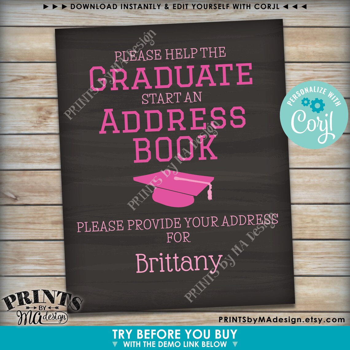 Graduation Address Book Sign, Graduation Party, PRINTABLE 8x10/16x20 ...