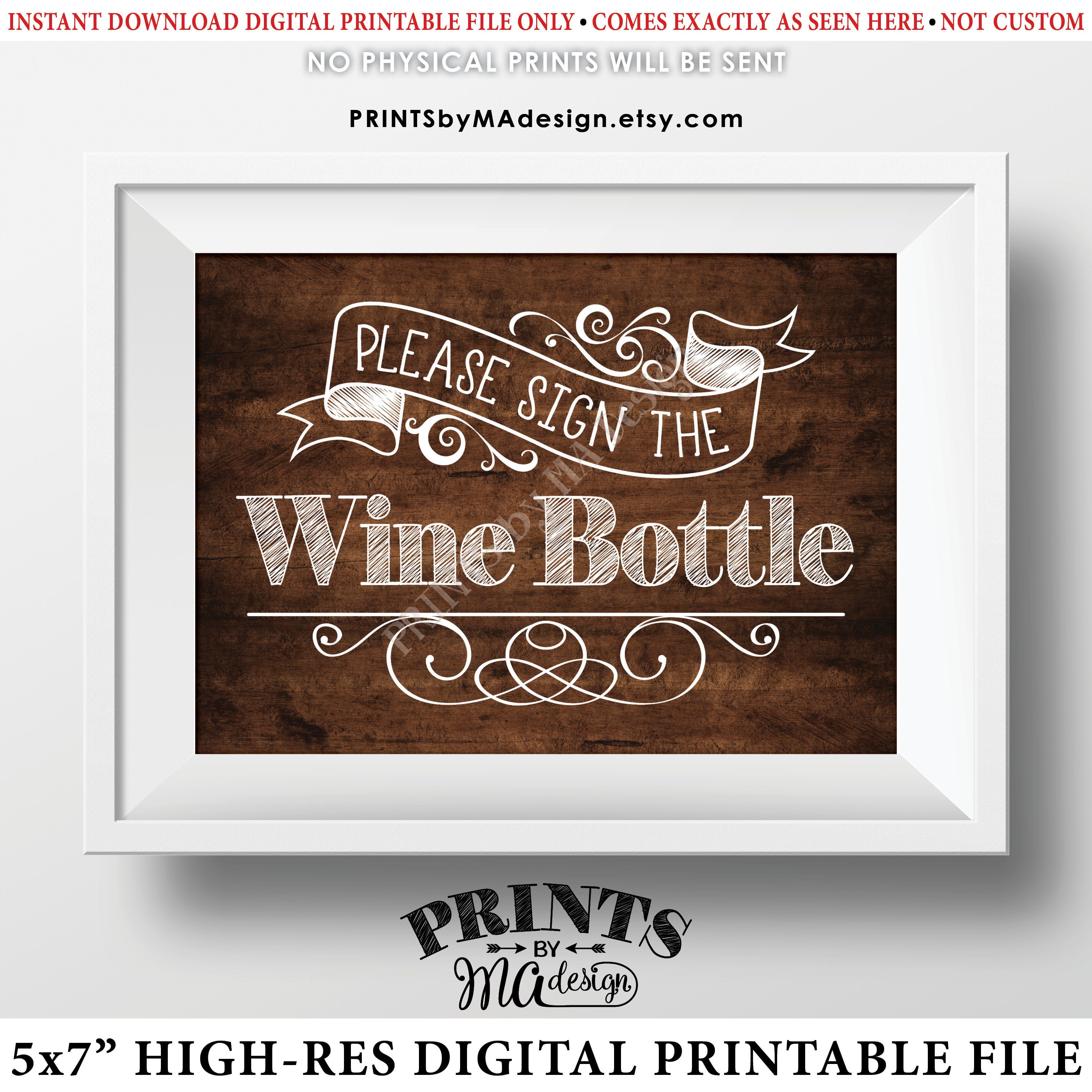 Please Sign the Wine Bottle Sign, PRINTABLE 5x7” Rustic Wood Style Sign, Birthday Retirement ...