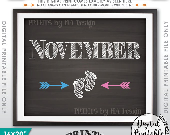 Pregnancy Announcement Sign NOVEMBER Subtle Due Date Month Expecting Photo Prop Dated Chalkboard Style PRINTABLE Pregnancy Reveal Sign <ID>
