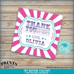 Carnival Birthday Thank You Tags, Carnival Themed Party, Circus, Custom ...