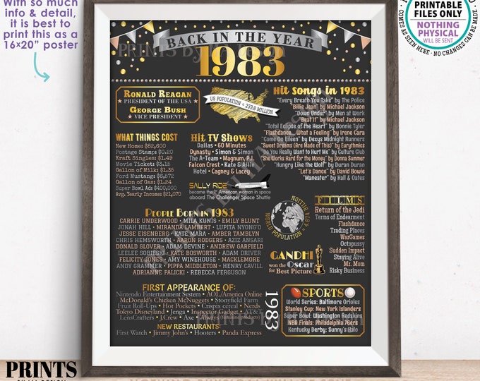 Back in the Year 1983 Poster Board, Remember 1983 Sign, Flashback to 1983 USA History from 1983, PRINTABLE 16x20” Sign <ID>