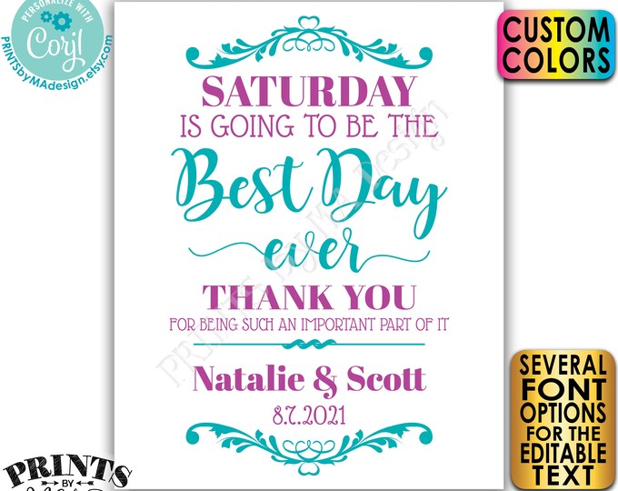 Editable Best Day Ever Rehearsal Dinner Sign, Custom Text & Colors, PRINTABLE 16x20” Rehearsal Sign <Edit Yourself with Corjl>