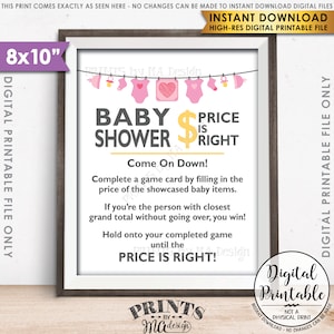 O preço é certo Placa de jogo para chá de bebê, Adivinhe a atividade de preços, Placa de jogo de preço, Decorações de chuveiro rosa, 8 x 10 ”download instantâneo para impressão