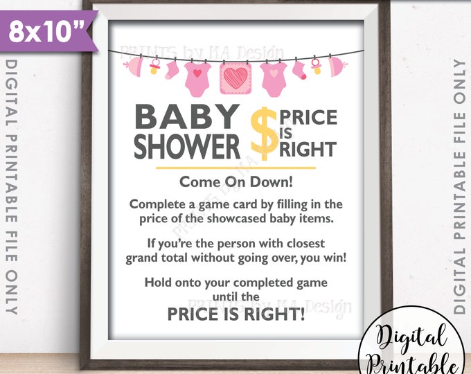 Price is Right Baby Shower Game Sign, Guess the Prices Activity, Price Game Sign, Pink Shower Decorations, 8x10” Printable Instant Download