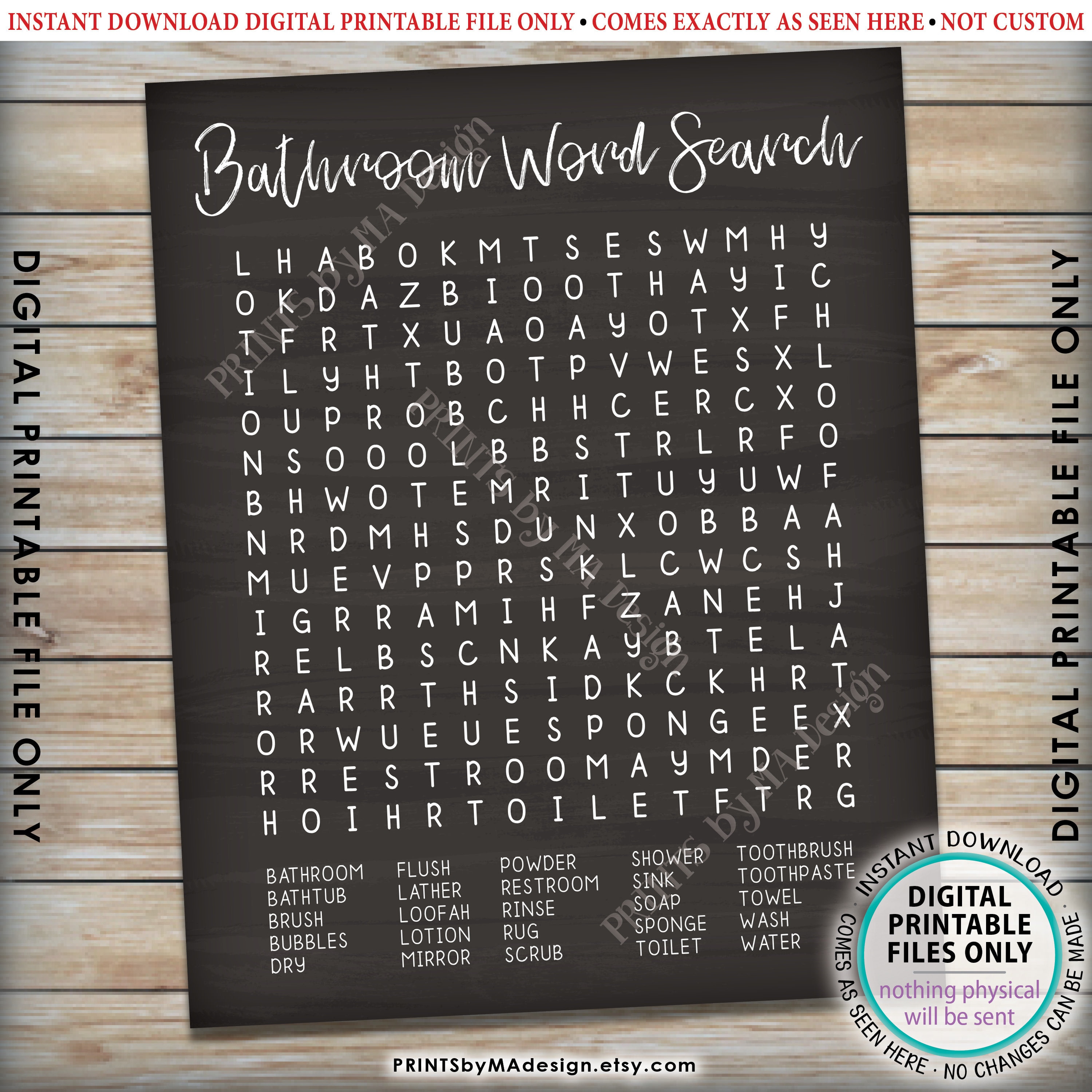 Bathroom Word Search, Fun Bathroom Puzzle Housewarming Gift, PRINTABLE ...