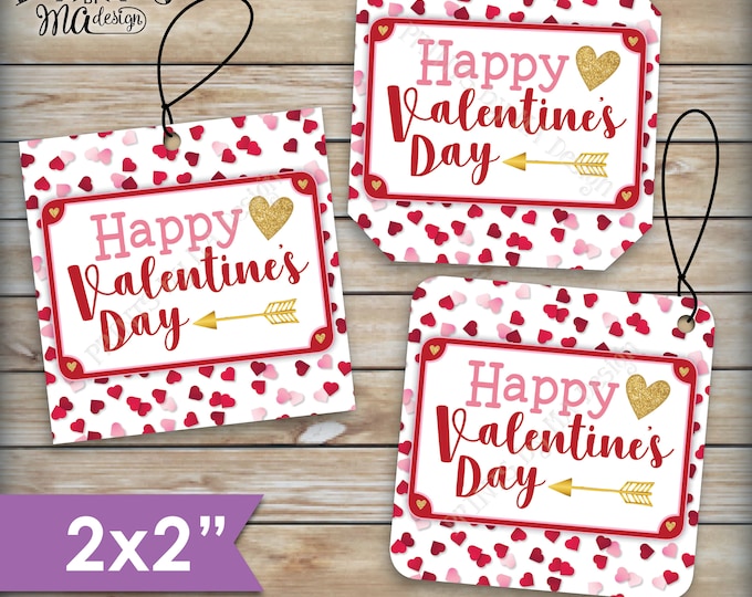 Valentine's Day Tags, Valentines Day Cards, Treat Bag, Valentine's Goodie Bag, School Valentines, 2" tags on PRINTABLE 8.5x11" Sheet <ID>