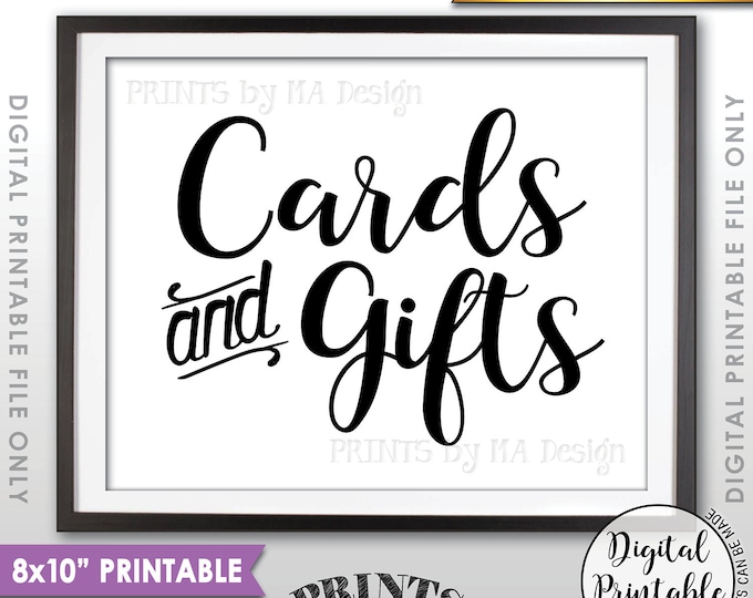 Cards and Gifts Sign, Cards & Gifts, Gift Table Sign, Wedding Shower Birthday Graduation, PRINTABLE 8x10” Black and White Sign <ID>