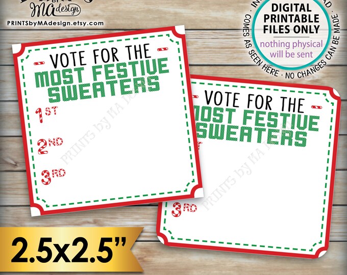 Most Festive Sweater Voting Ballots, Cast Your Vote, Tacky Sweater Party Voting Station, Ugly Sweater, Ugliest, PRINTABLE 2.5" Ballots <ID>