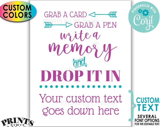 Custom Memory Sign, Grab a Card Grab a Pen Write a Memory and Drop it In, Color PRINTABLE 8x10/16x20” Sign <Edit Yourself with Corjl>