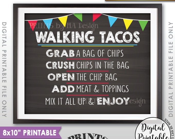 Walking Tacos Sign, Taco Bar Taco Sign, Cinco de Mayo, Sweet Sixteen Birthday, Graduation Party, PRINTABLE 8x10” Chalkboard Style Sign <ID>