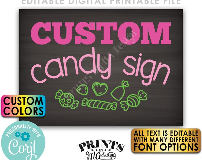 Editable Candy Sign, Custom Candy Display, All Text can be Edited, PRINTABLE 5x7” Chalkboard Style Candy Bar Sign <Edit Yourself with Corjl>