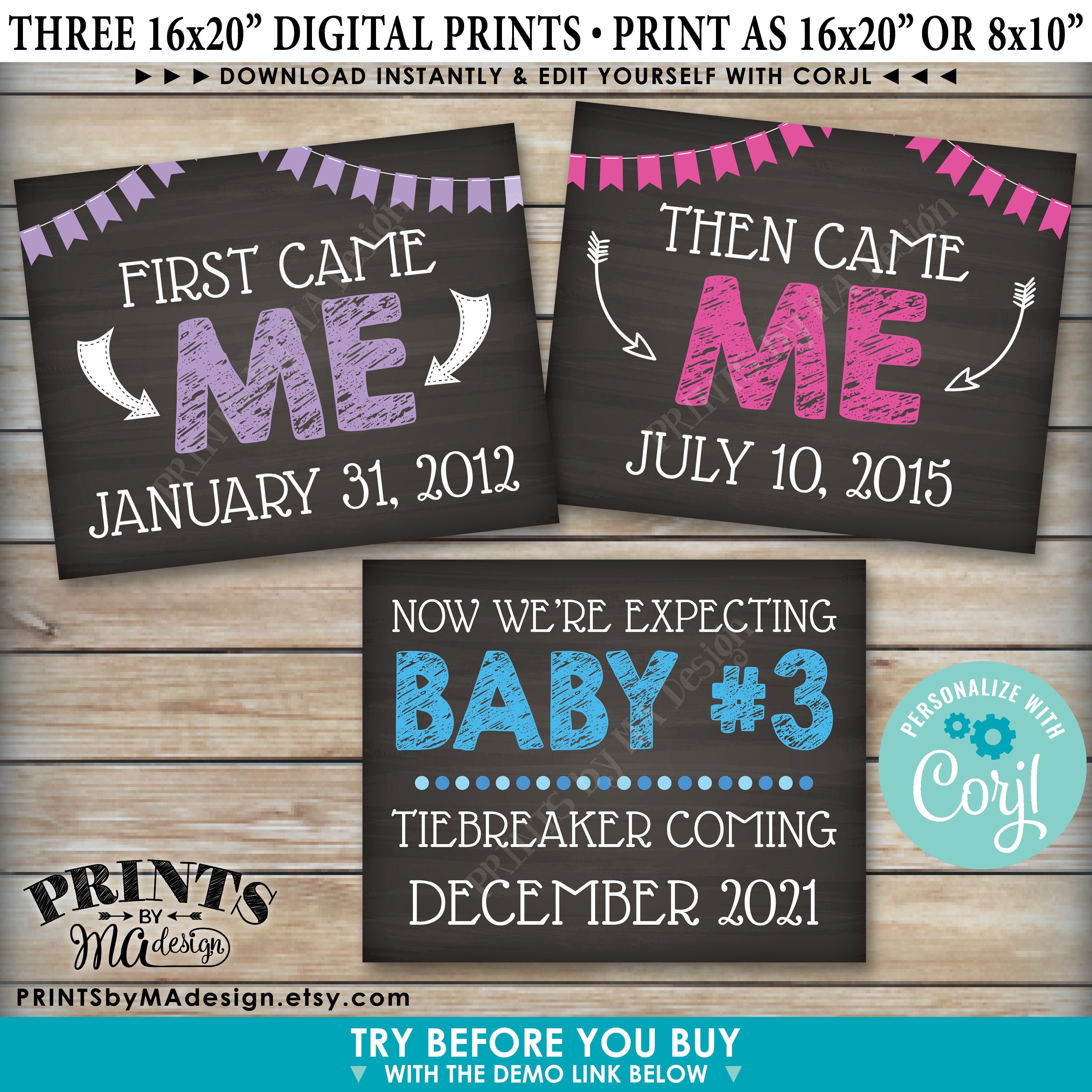 Tie Breaker Pregnancy Announcement Printable Chalkboard 