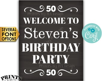 Welcome to the Birthday Party Sign, Custom PRINTABLE 16x20” Chalkboard Style B-day Decoration <Edit Yourself with Corjl>