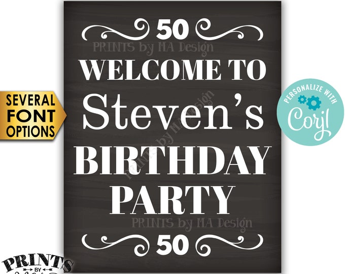 Welcome to the Birthday Party Sign, Custom PRINTABLE 16x20” Chalkboard Style B-day Decoration <Edit Yourself with Corjl>