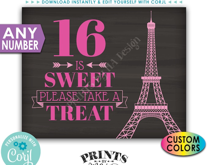 Paris Sweet Treat Sign, Please Take a Treat, Any Number, Custom PRINTABLE Chalkboard Style Eiffel Tower Sign <Edit Yourself with Corjl>