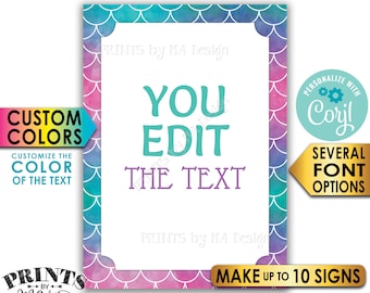 Custom Mermaid Signs, Choose Your Text, Under the Sea Mermaid Party, Up to 10 PRINTABLE 5x7" Portrait Signs <Edit Yourself with Corjl>