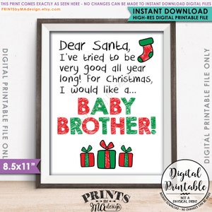 Anuncio de embarazo de Navidad, lista de deseos de Navidad para un hermanito Es un signo de revelación de género de niño, IMPRIMIBLE 8.5x11" Signo de revelación de niño <ID>