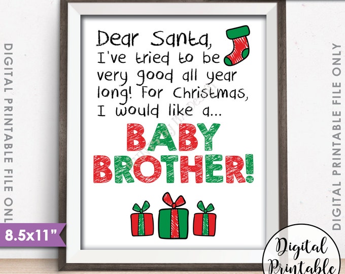 Christmas Pregnancy Announcement, X-mas Wish List for a Baby Brother It's a Boy Gender Reveal Sign, PRINTABLE 8.5x11” Boy Reveal Sign <ID>