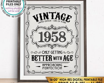 1958 Birthday Sign, Better with Age Vintage Birthday Poster Aged to Perfection, Textured Style PRINTABLE 8x10/16x20” Instant Download Sign