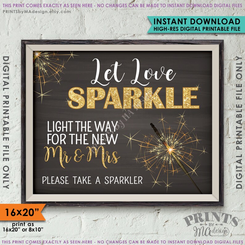 Sparkler Send Off Let Love Sparkle Wedding Sign Instant Download 8x1016x20\u201d Printable Light the Way for the New Mr /& Mrs Sparkler Sign