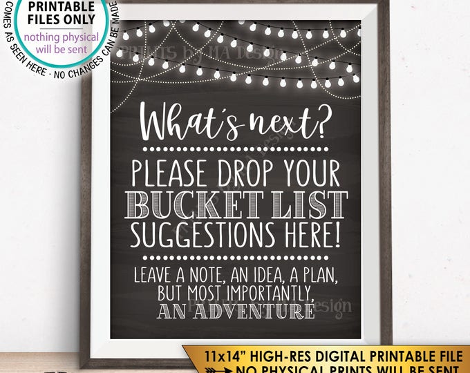 Bucket List Suggestions Sign, Retirement Party, Graduation Party Decorations, Bon Voyage, Chalkboard Style PRINTABLE 11x14” Sign <ID>