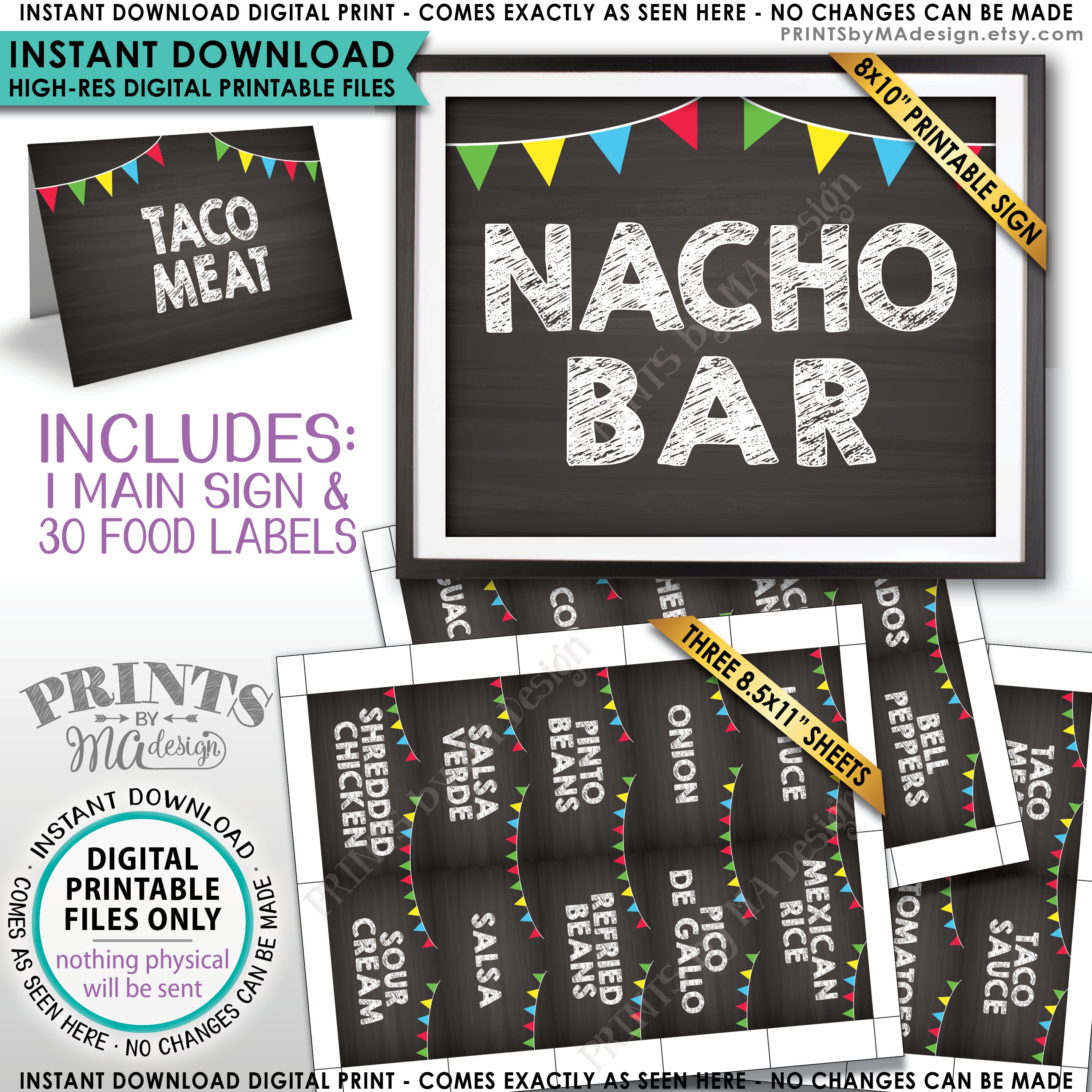 Nacho Bar Sign Labels Build Your Own Nachos Station Mexican Food 