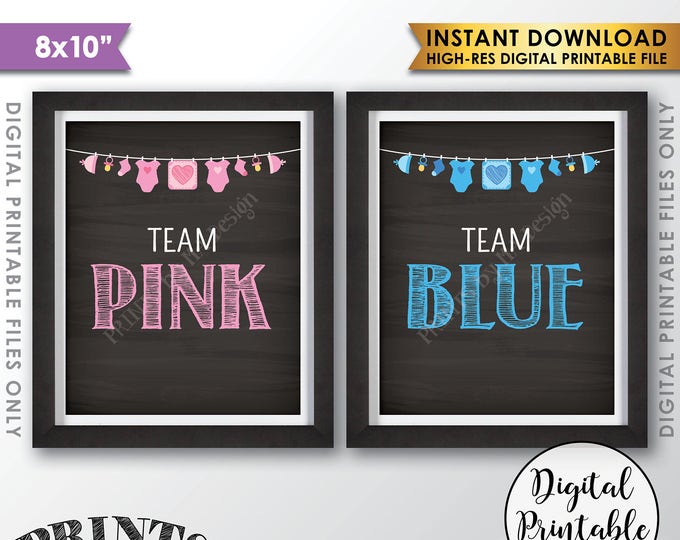 Gender Reveal Signs, Team Pink and Team Blue, Gender Reveal Teams, Pink or Blue Signs, Chalkboard Style PRINTABLE 8x10” Instant Downloads