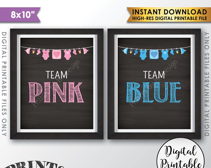 Gender Reveal Signs, Team Pink and Team Blue, Gender Reveal Teams, Pink or Blue Signs, Chalkboard Style PRINTABLE 8x10” Instant Downloads