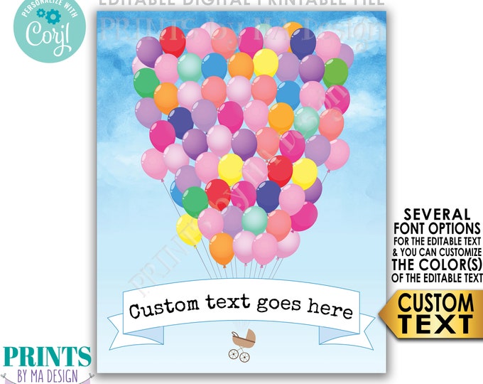 Editable Balloons Baby Shower Sign, Adventure Awaits, Up Shower Entrance Decor, Custom PRINTABLE 8x10/16x20” Sign <Edit Yourself with Corjl>