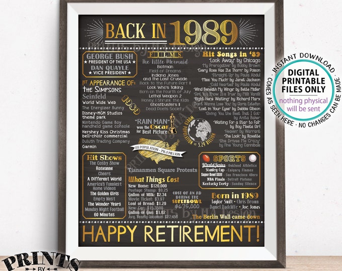 Back in 1989 Retirement Party Poster Board, Flashback to 1989 Sign, PRINTABLE 16x20” Retirement Party Decoration <ID>