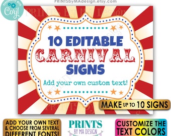 Editable Carnival Signs, Circus Theme Birthday Party, Make Up to 10 Custom PRINTABLE 8x10/16x20” Carnival Signs <Edit Yourself w/Corjl>