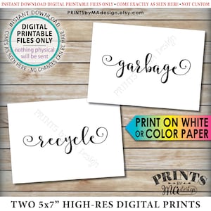 Garbage and Recyclable Signs, Trash & Recycling, Party Clean Up the Mess, 2 PRINTABLE 5x7” Signs &lt;ID&gt;
