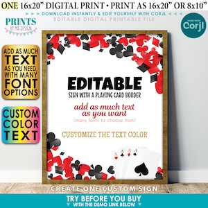 Cartello con carte da gioco modificabile, semi, assi, scegli il tuo testo, un cartello verticale personalizzato STAMPABILE 8x10/16x20" <Modifica te stesso con Corjl>