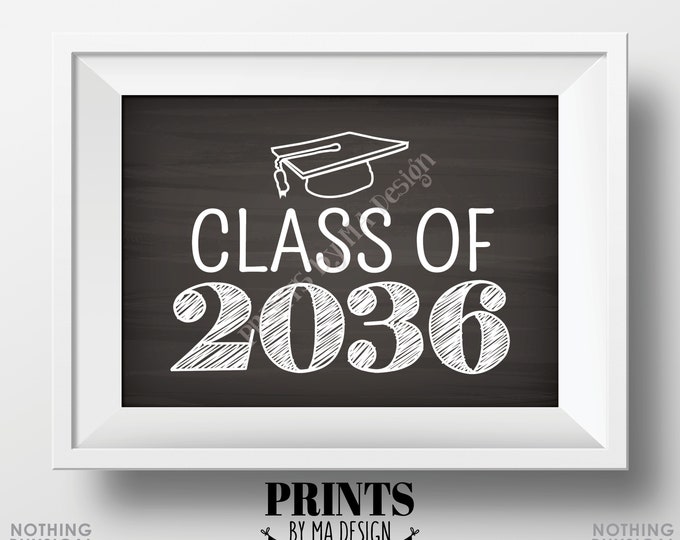 Class of 2036 Sign, First Day of School Photo Prop, High School Graduation, College Grad Cap, PRINTABLE 5x7" Chalkboard Style Sign <ID>