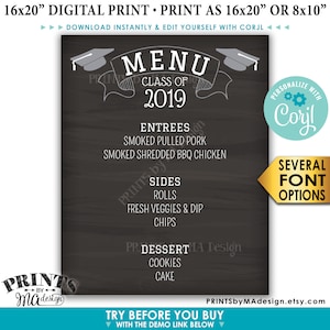 Editable Graduation Party Menu for Reunion, Grad Menu Board, Custom PRINTABLE 8x10/16x20” Chalkboard Style <Edit Yourself with Corjl>