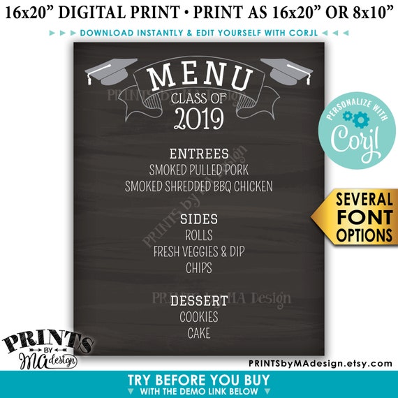 Graduation Party Menu Grad Menu Board Reunion Menu Etsy