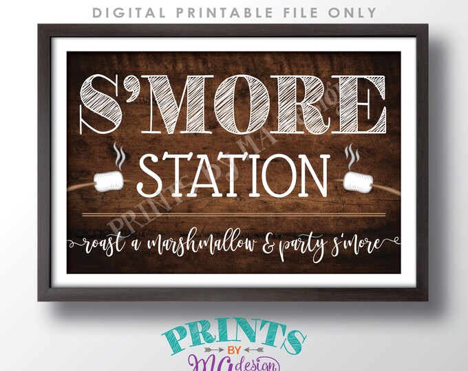 S'more Station Sign, Roast a Marshmallow and Party S'more, PRINTABLE 20x30” Rustic Wood Style Smore Sign <ID>