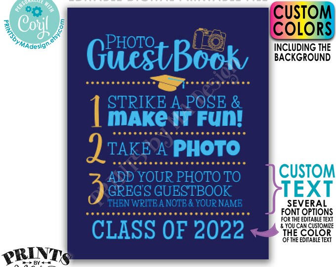 Graduation Photo Guestbook Sign, Graduation Party Decoration, Grad Selfie Station, PRINTABLE 8x10/16x20” Sign <Edit Yourself with Corjl>